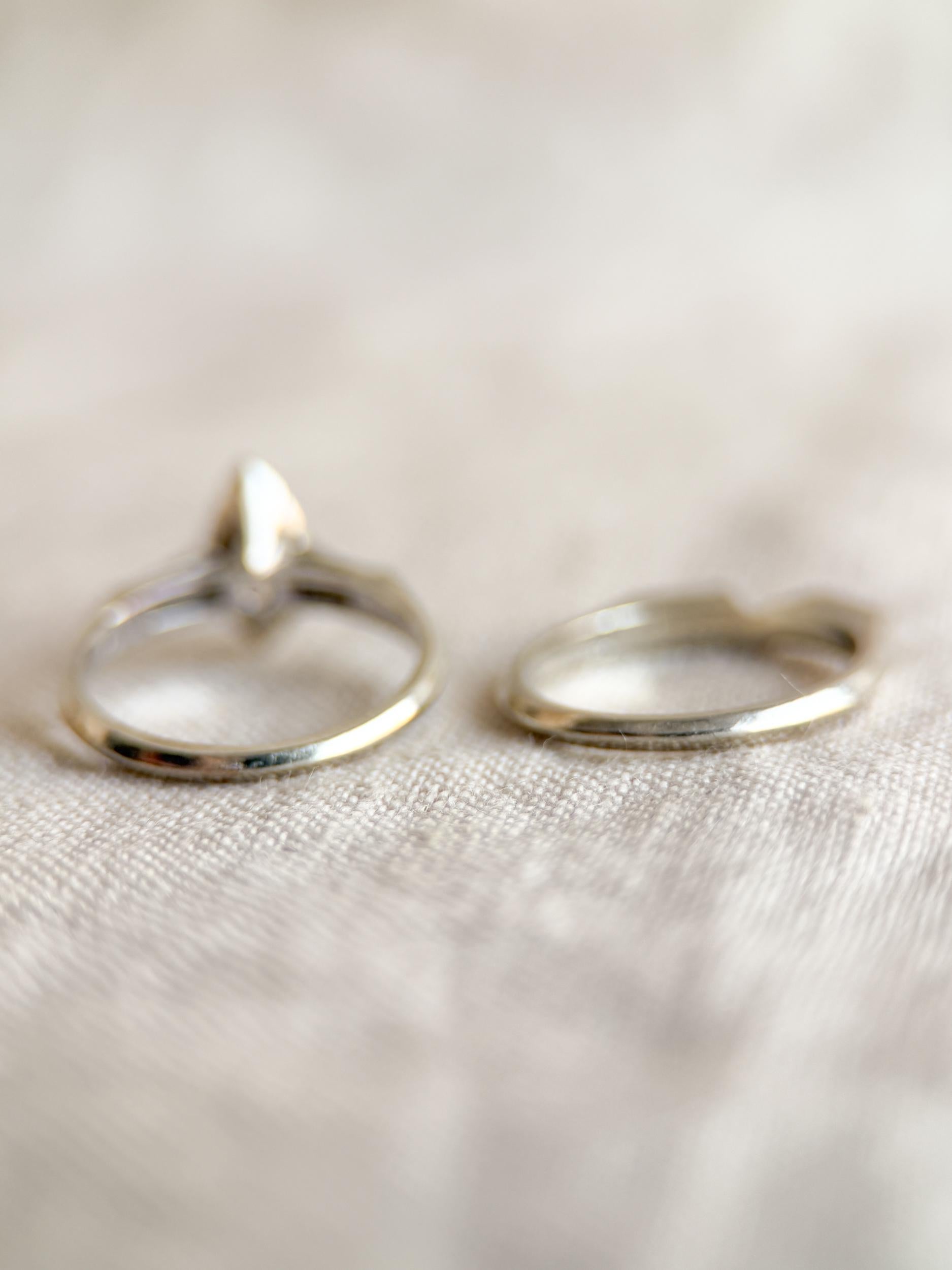 Vintage Art Deco Marquise Diamond Bridal Set, Engagement Ring & Wedding Band in 14k White Gold