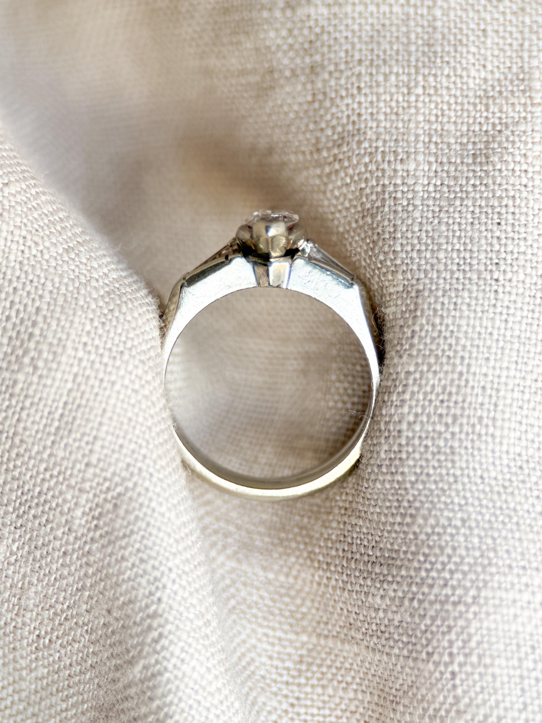 Vintage Art Deco Marquise Diamond Bridal Set, Engagement Ring & Wedding Band in 14k White Gold
