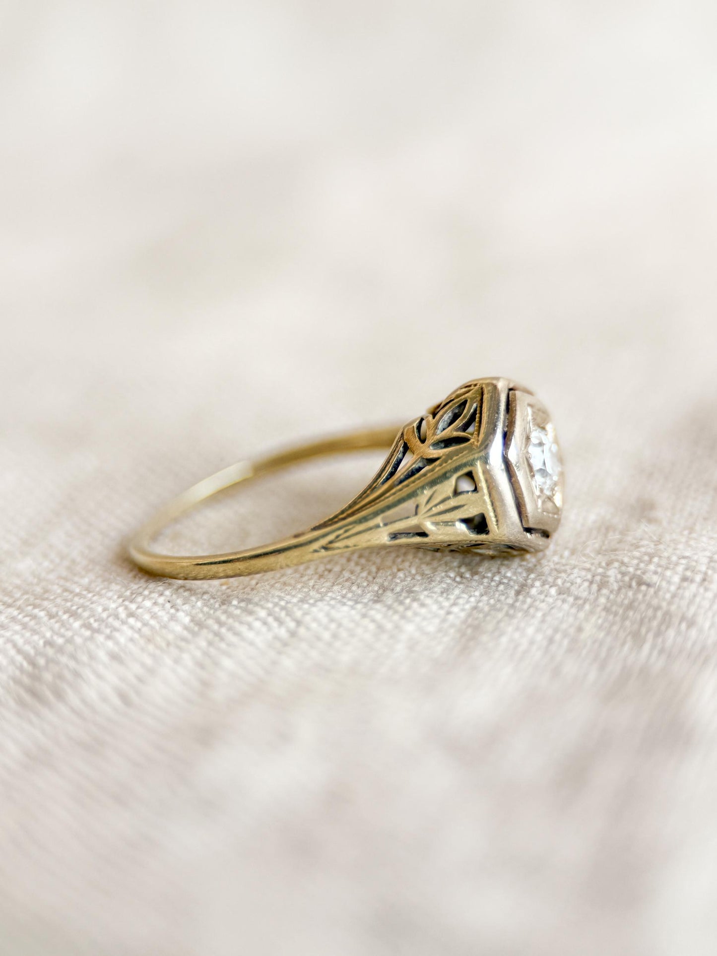 Art Deco Diamond Filigree Engagement Ring – Vintage 1930s, 14k White Gold