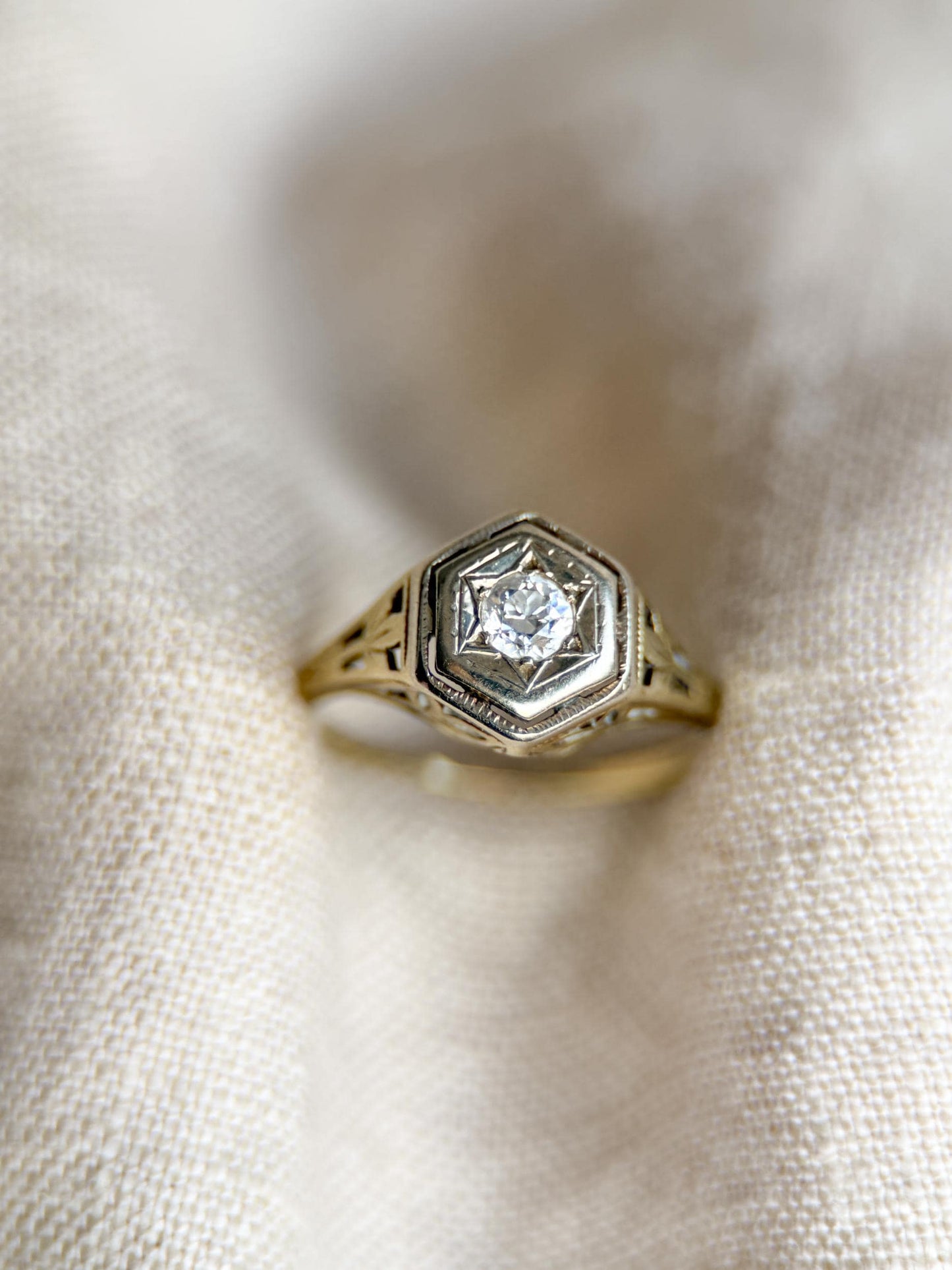 Art Deco Diamond Filigree Engagement Ring – Vintage 1930s, 14k White Gold