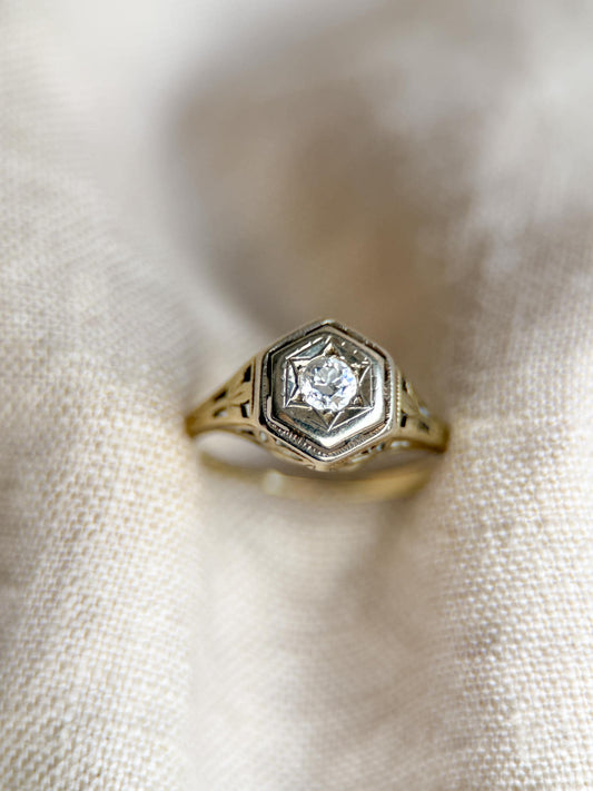 Art Deco Diamond Filigree Engagement Ring – Vintage 1930s, 14k White Gold