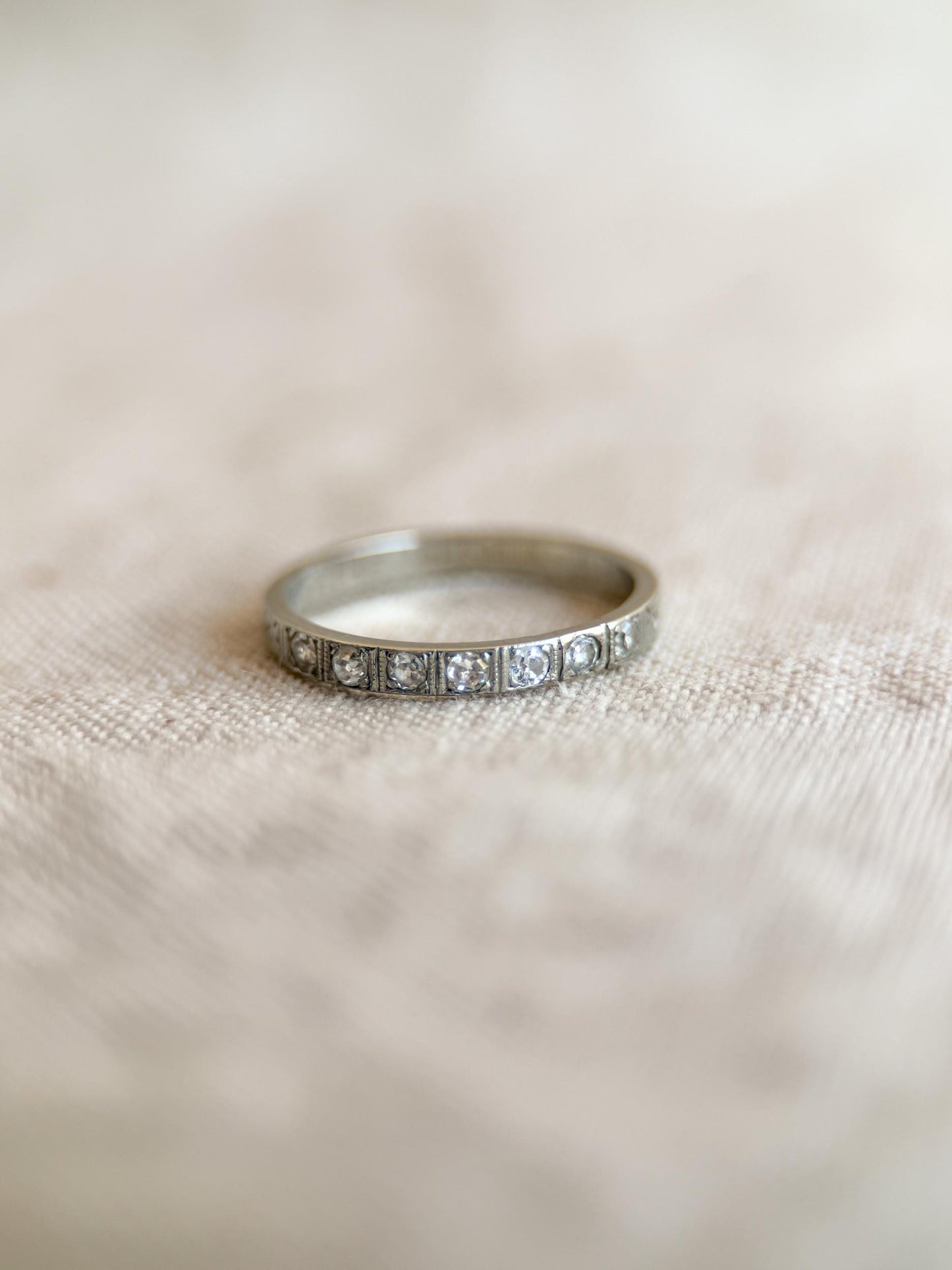 Vintage Art Deco Diamond Band in 14k White Gold, Antique 1920s Jewelry
