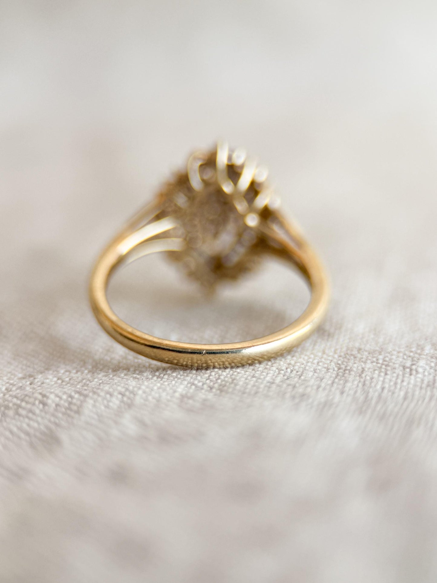 Vintage 1990s Marquise Diamond Cluster Engagement Ring - 10k Gold Retro Heirloom Statement Jewelry