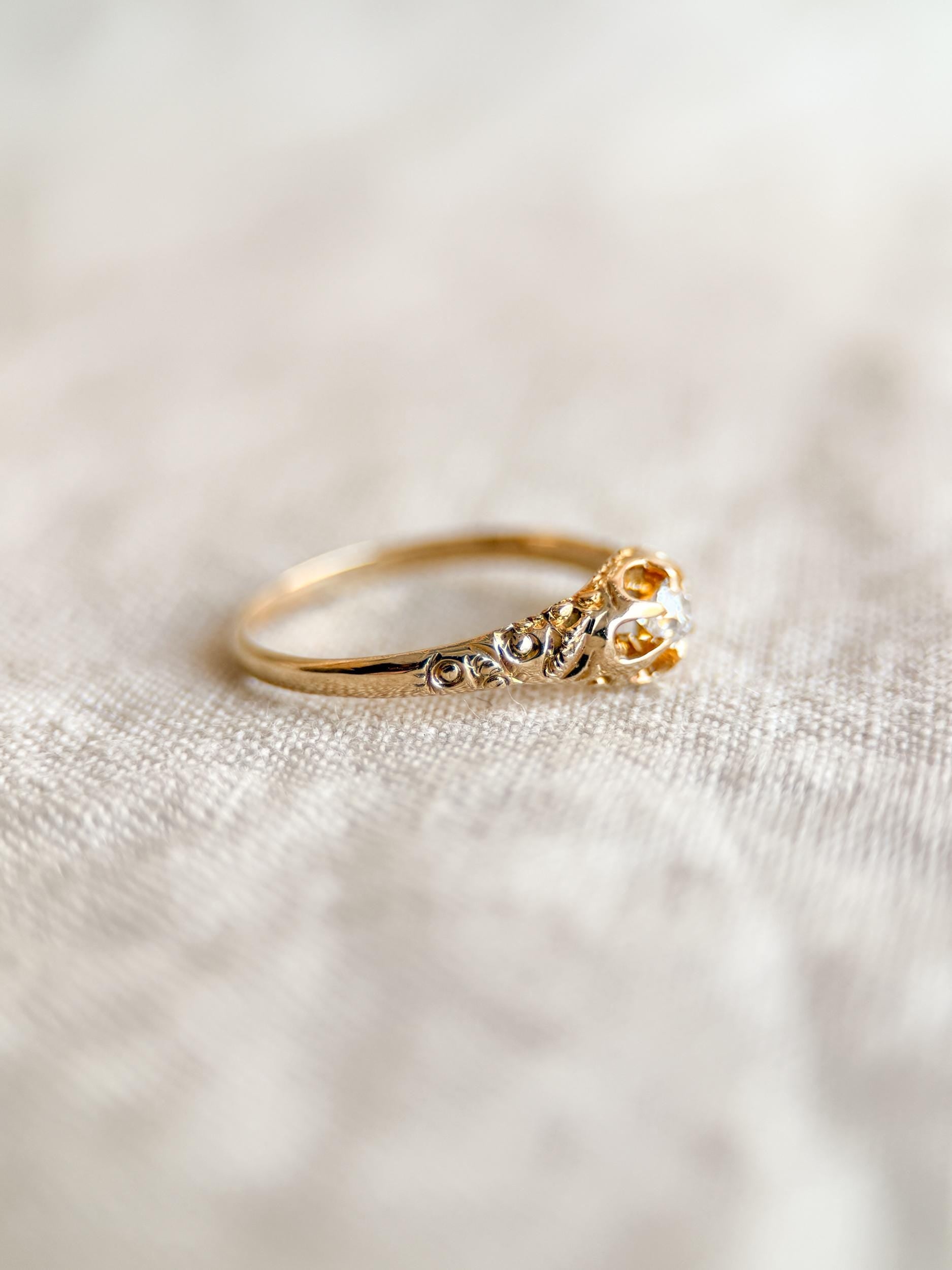 Art Deco Diamond Solitaire Engagement Ring: 14k Gold Antique Heirloom from the 1910s