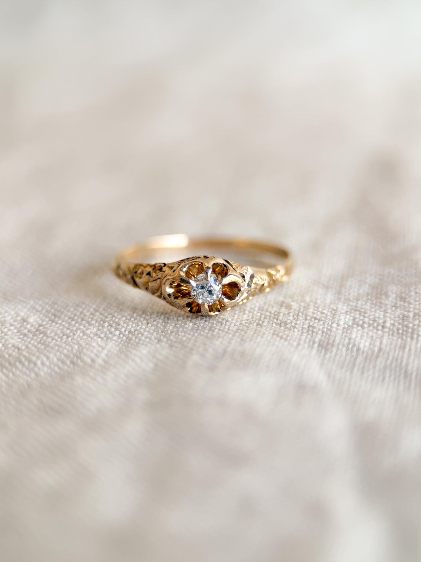 Art Deco Diamond Solitaire Engagement Ring: 14k Gold Antique Heirloom from the 1910s