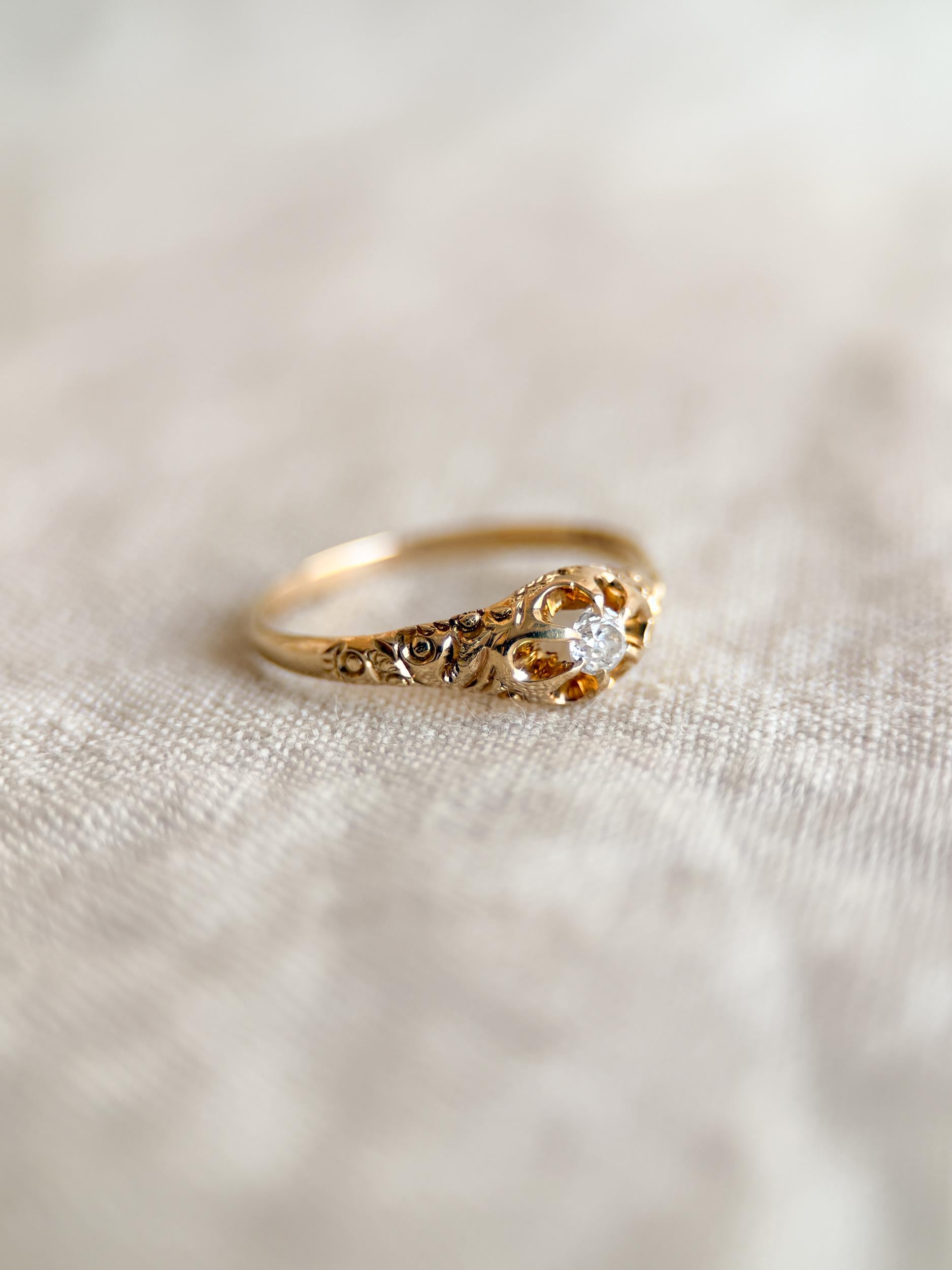 Art Deco Diamond Solitaire Engagement Ring: 14k Gold Antique Heirloom from the 1910s