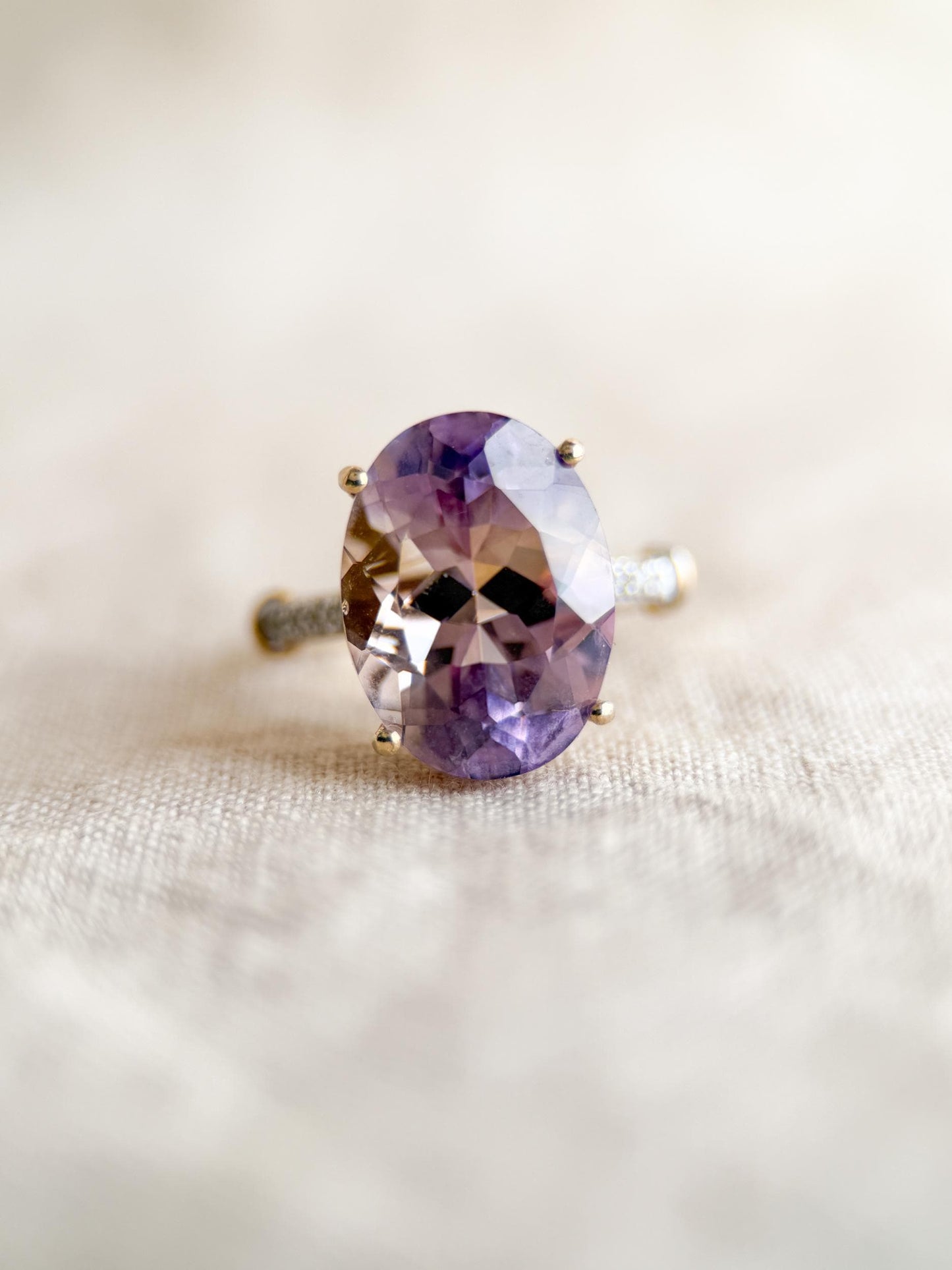 Vintage Oval Ametrine Gemstone and Diamond Ring in 10k Gold, Vintage Jewelry from the 1990s