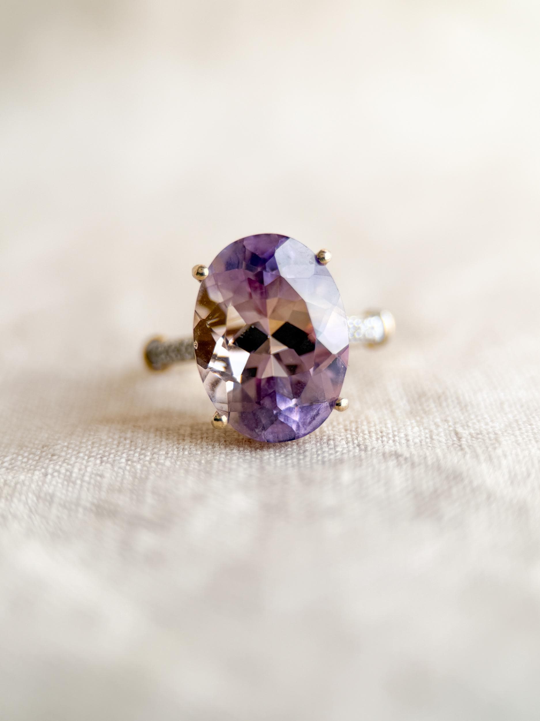 Vintage Oval Ametrine Gemstone and Diamond Ring in 10k Gold, Vintage Jewelry from the 1990s