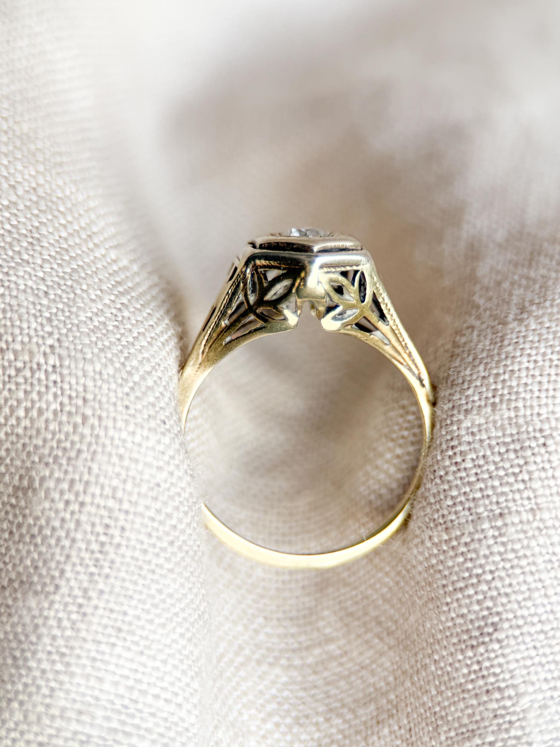 Art Deco Diamond Filigree Engagement Ring – Vintage 1930s, 14k White Gold