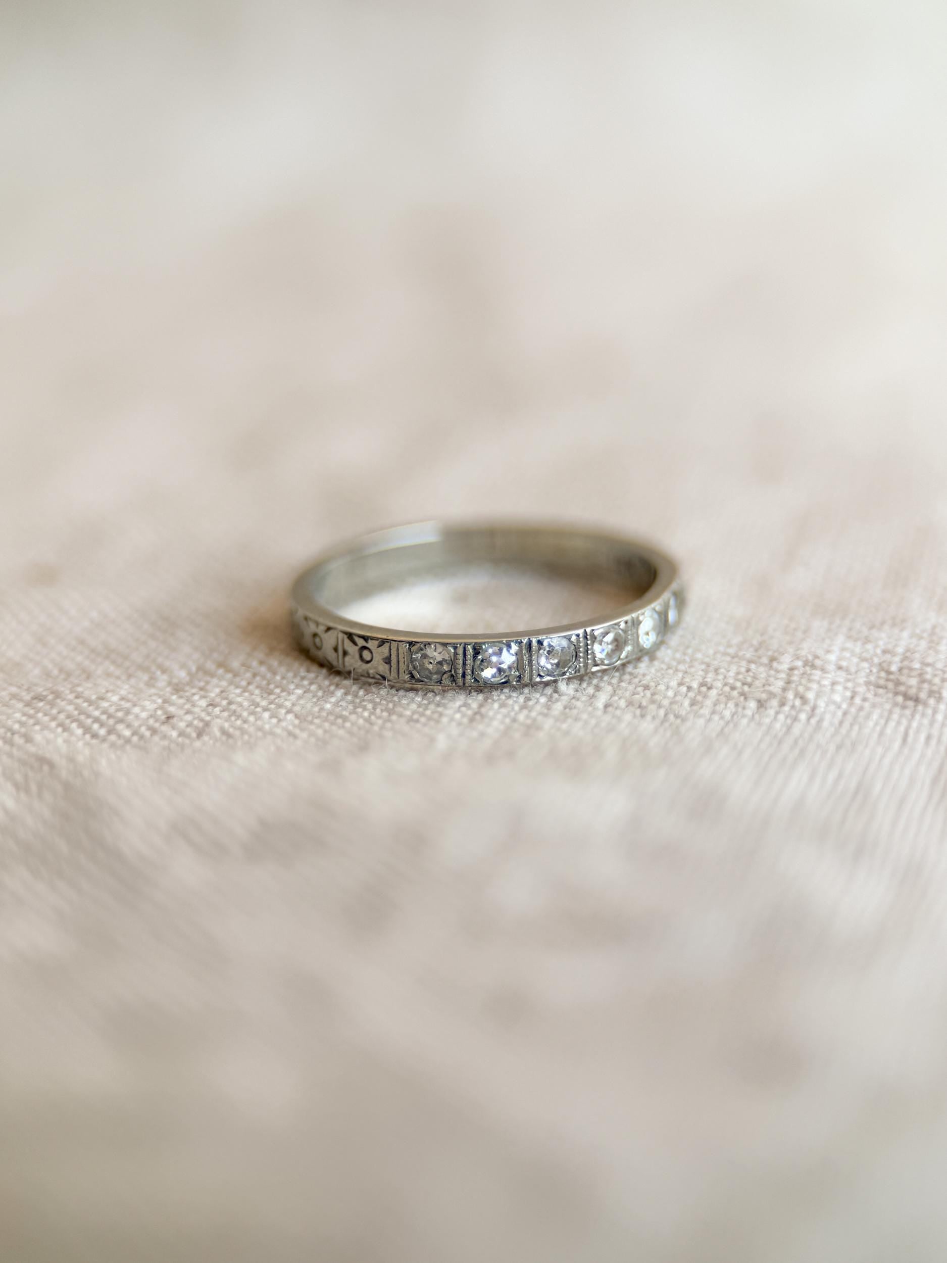 Vintage Art Deco Diamond Band in 14k White Gold, Antique 1920s Jewelry