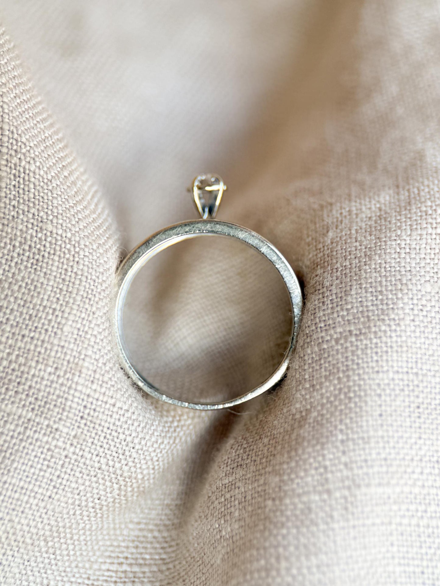 Vintage Diamond Bridal Set, Solitaire Engagement Ring and Wedding Band in 14k White Gold
