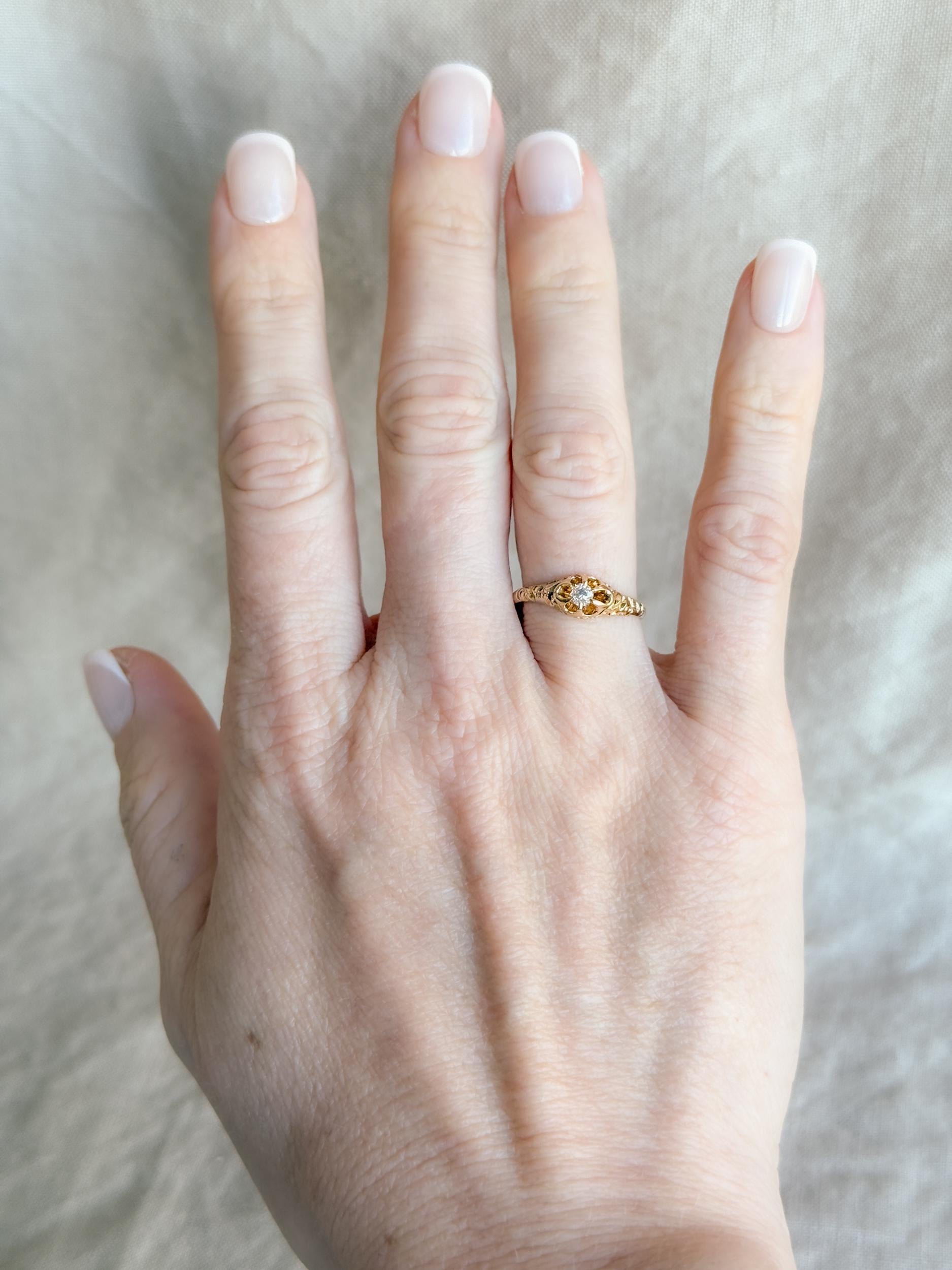 Art Deco Diamond Solitaire Engagement Ring: 14k Gold Antique Heirloom from the 1910s