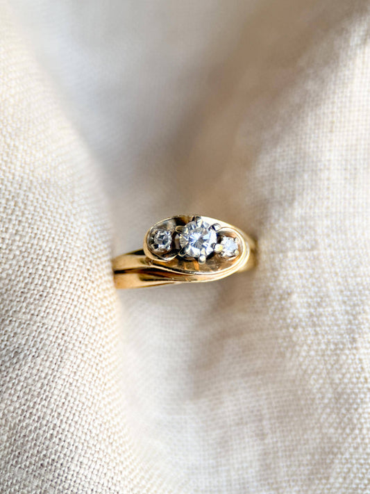 Vintage 1990s Three Stone Round Diamond Engagement Ring - 14k Gold Heirloom Jewelry