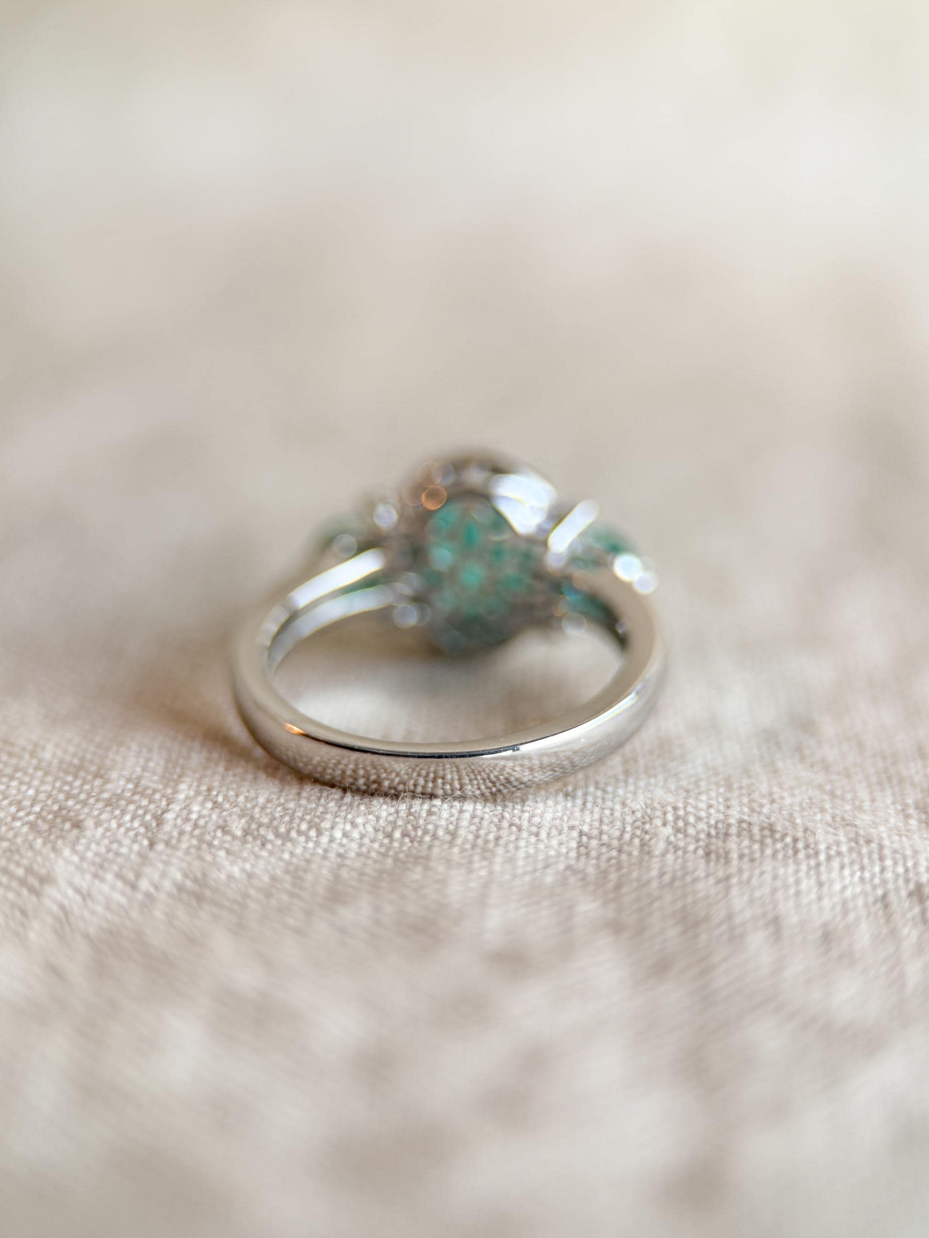 Vintage Sterling Silver Gemstone Three Stone Halo Ring, Faceted Gemstone Statement Ring, Classic Elegant Jewelry