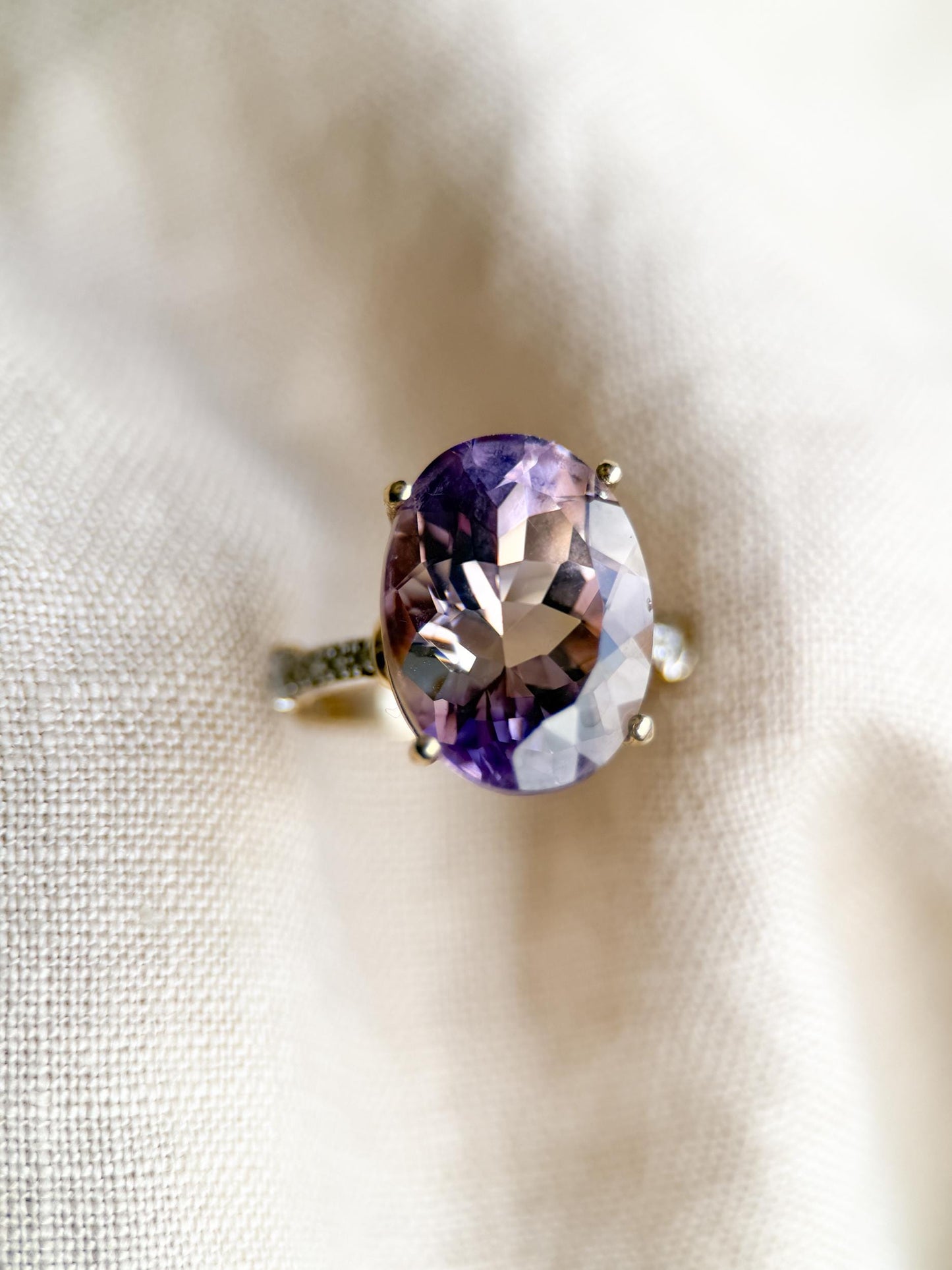 Vintage Oval Ametrine Gemstone and Diamond Ring in 10k Gold, Vintage Jewelry from the 1990s