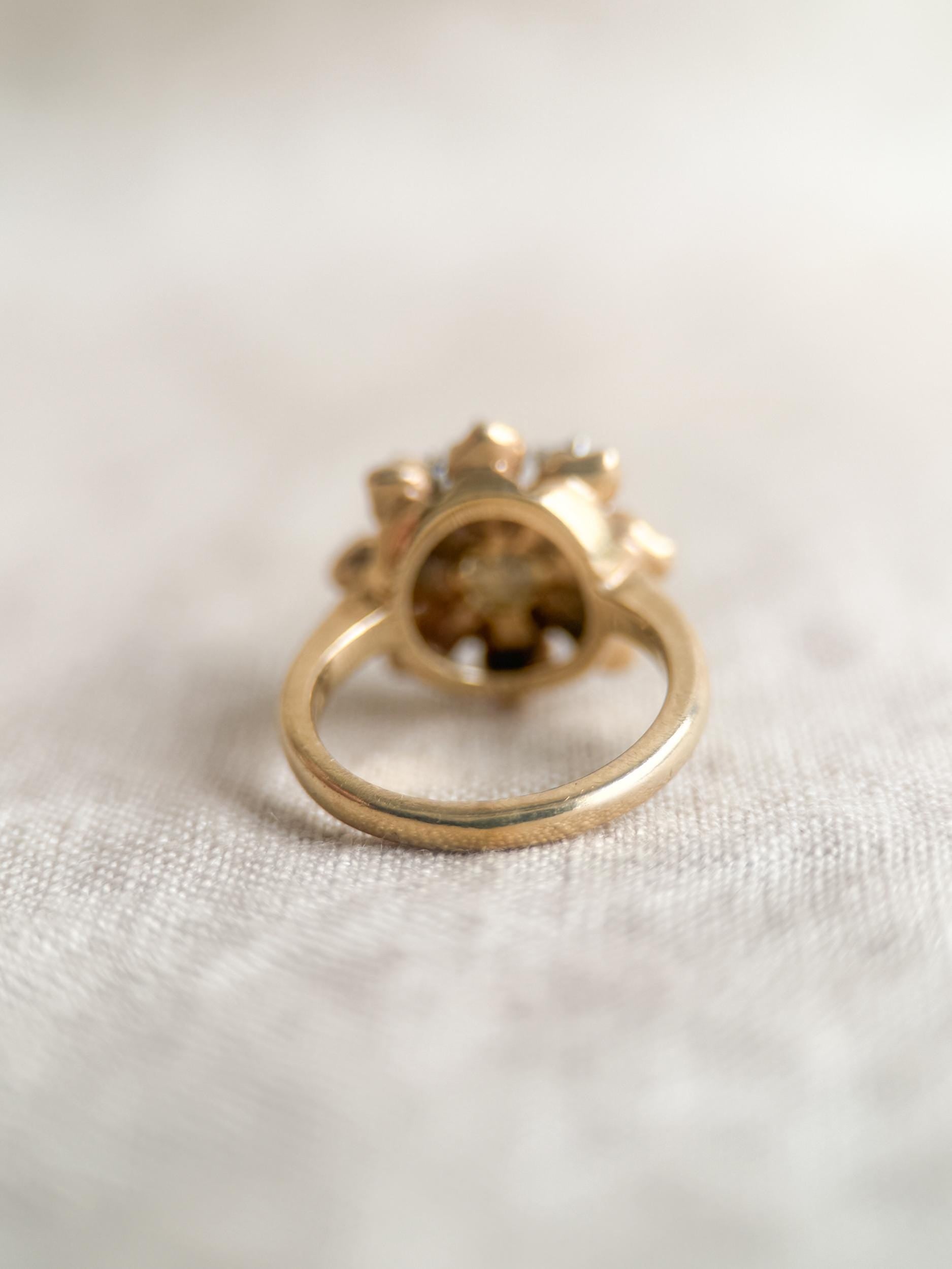 Vintage 1940s Diamond Floral Cluster Ring - 14k Gold