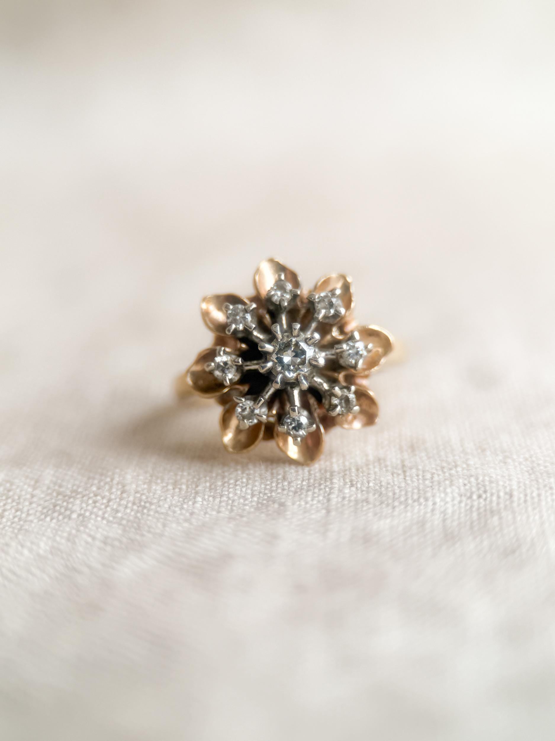 Vintage 1940s Diamond Floral Cluster Ring - 14k Gold
