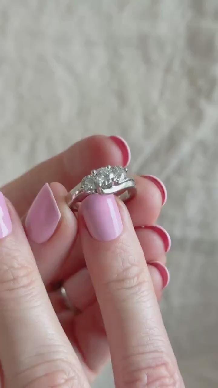 Vintage Three Stone Diamond Engagement Ring in 14k White Gold