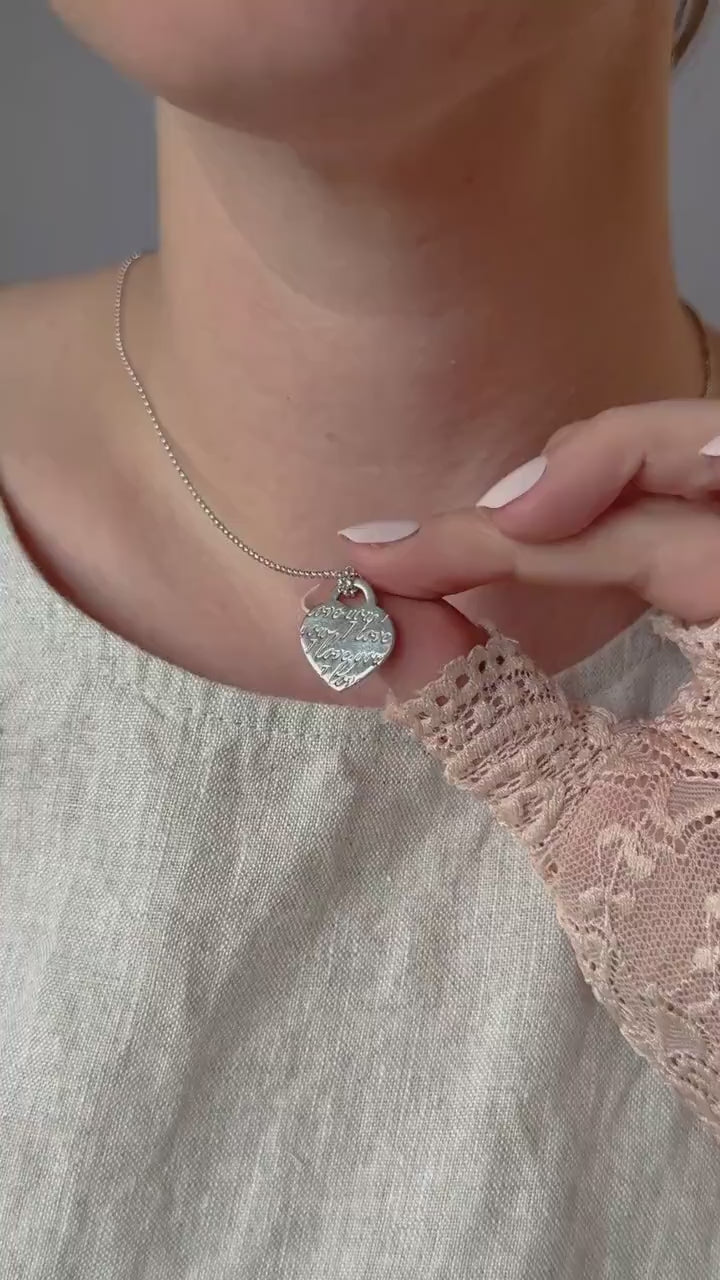 Vintage Tiffany and Co Love Notes Heart Pendant in 925 Sterling Silver