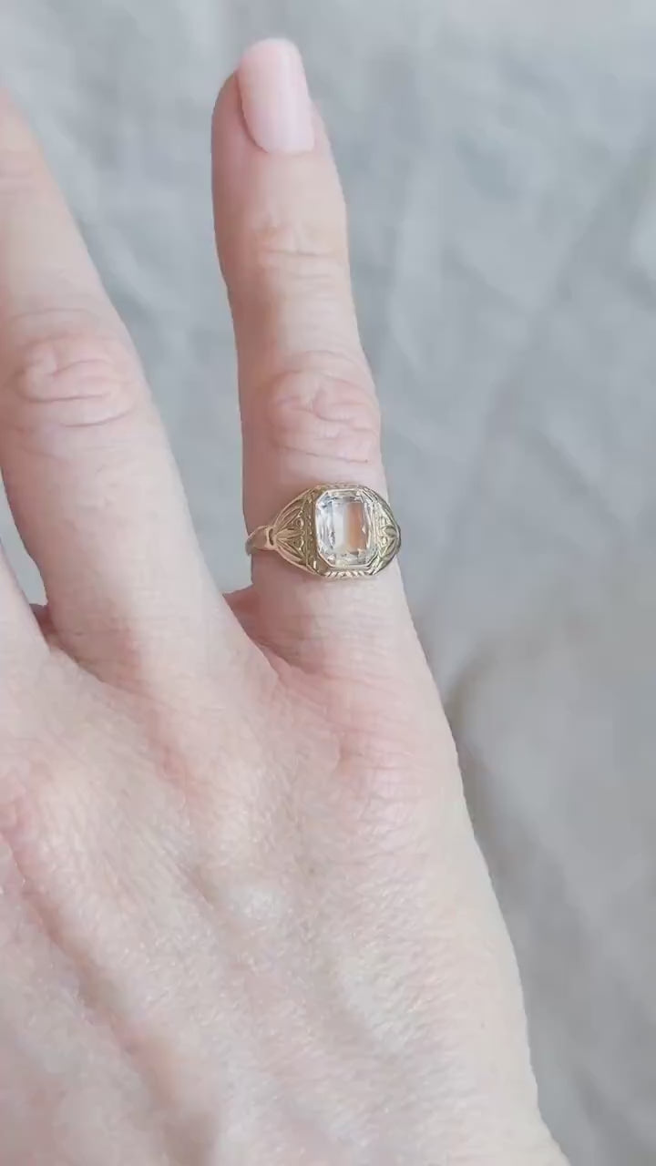 Vintage White Topaz and Diamond Ring in 10k Gold