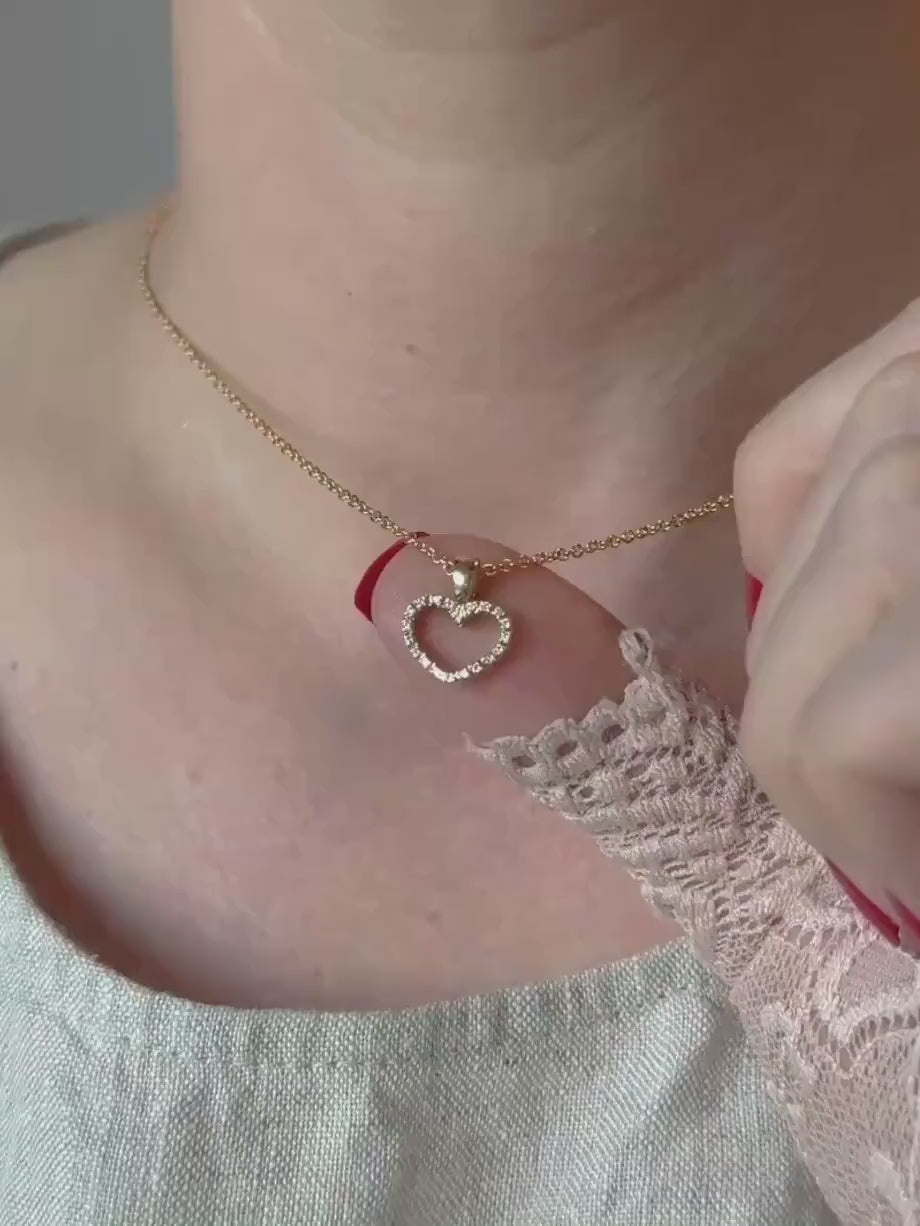 Vintage Diamond Heart Pendant in 14k Gold