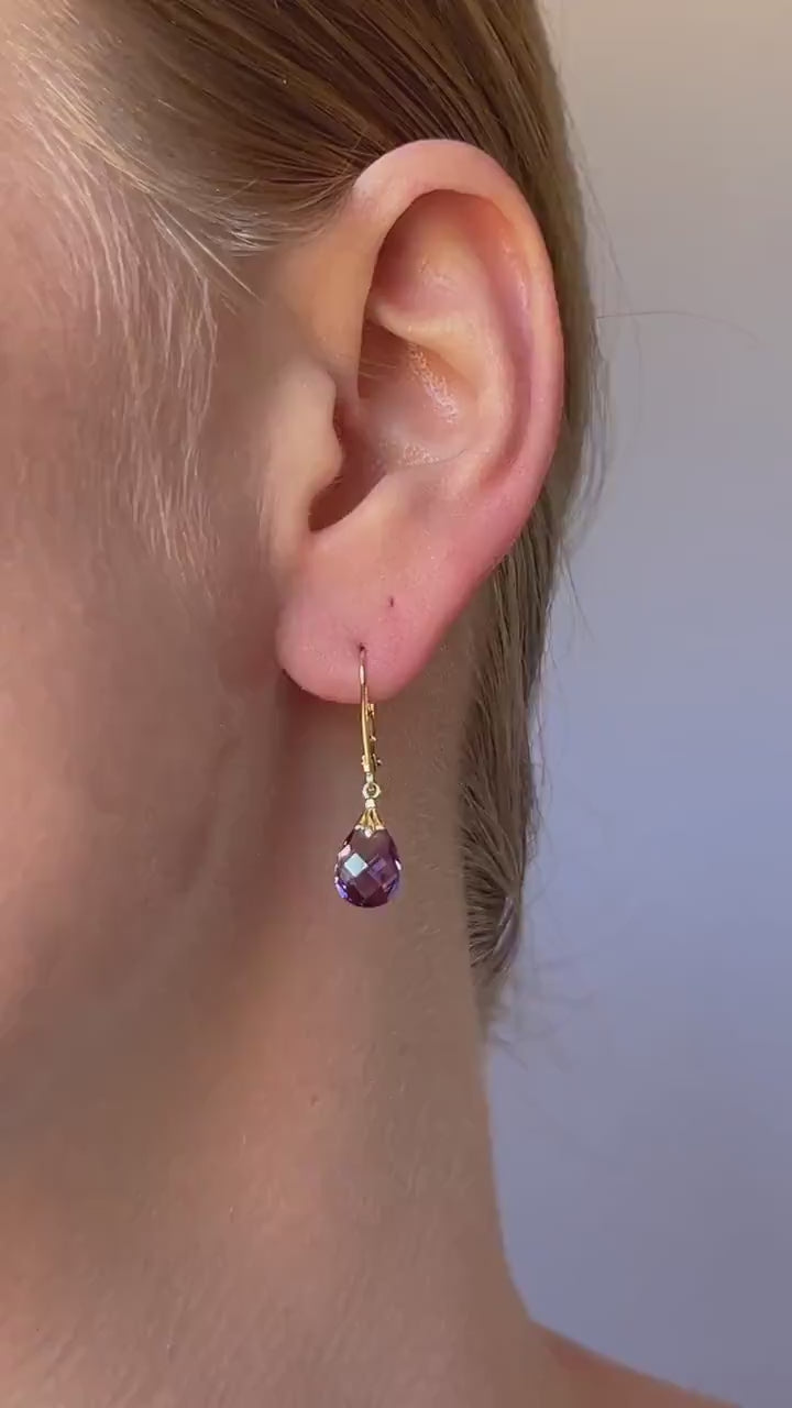 Vintage Amethyst Dangle Earrings in 14k Gold