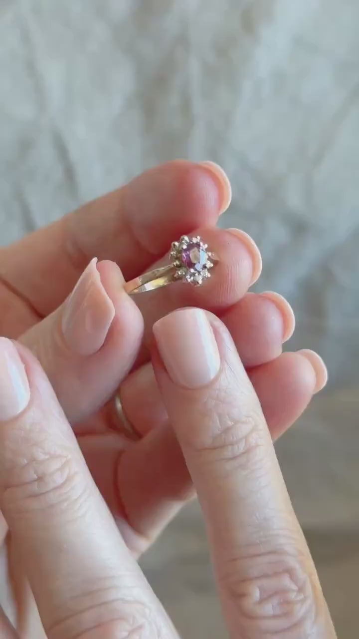 Vintage Ruby and Diamond Halo Gemstone Ring in 14k Gold