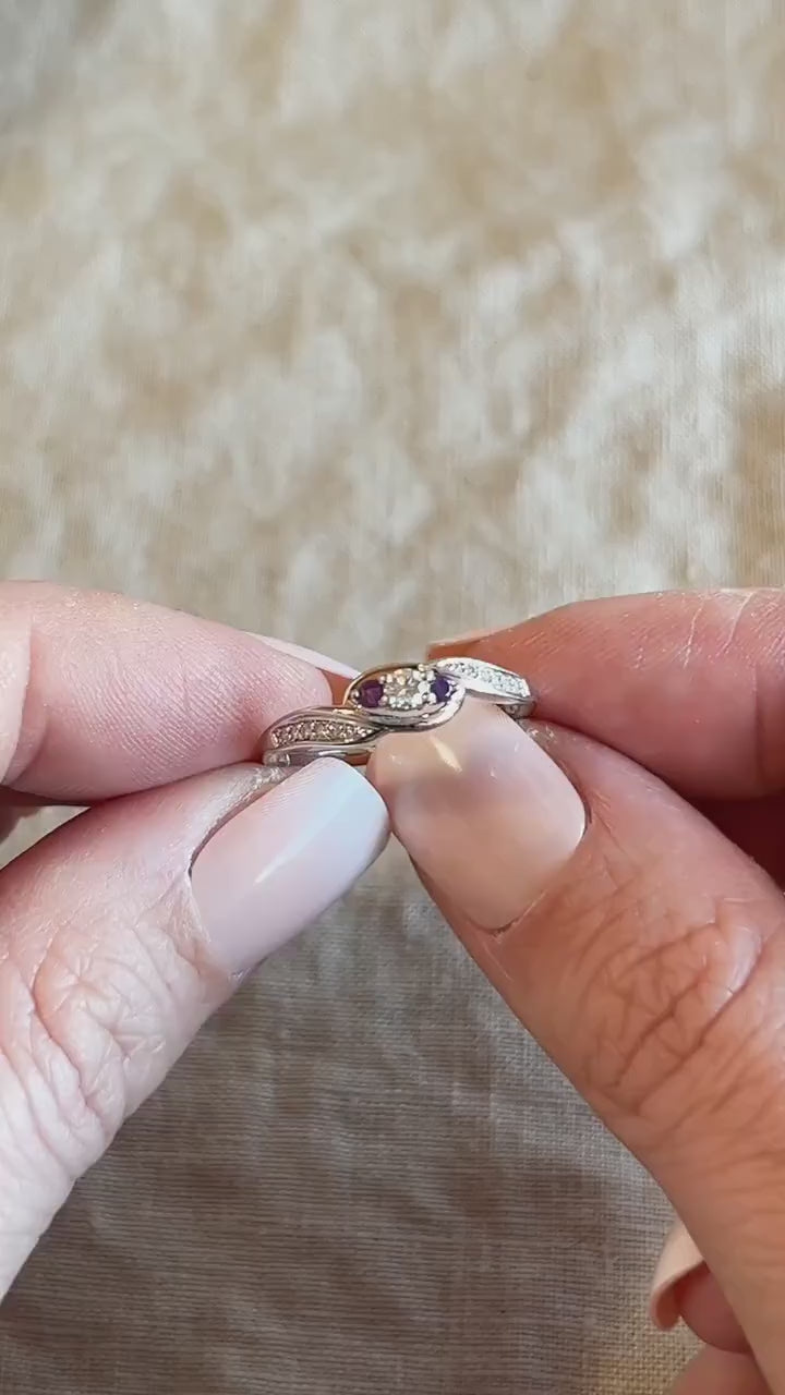 Vintage Diamond and Amethyst Engagement Ring in Platinum