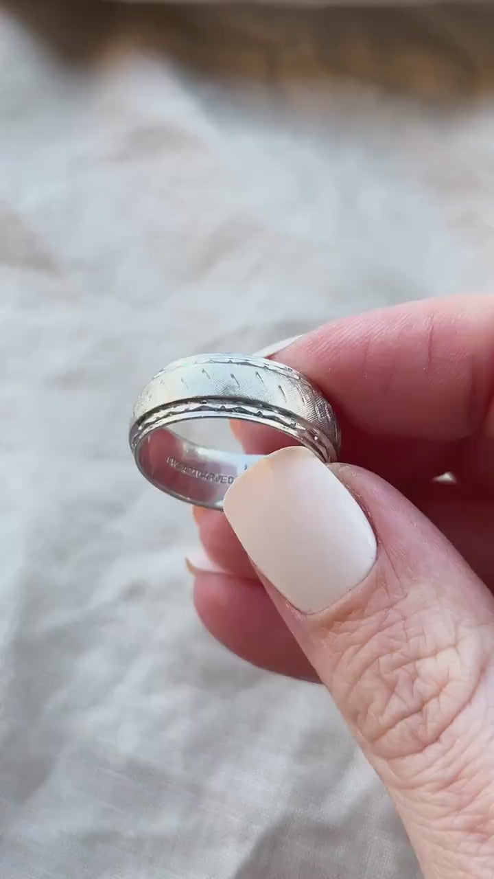 Vintage Mens Wedding Band in 14k White Gold