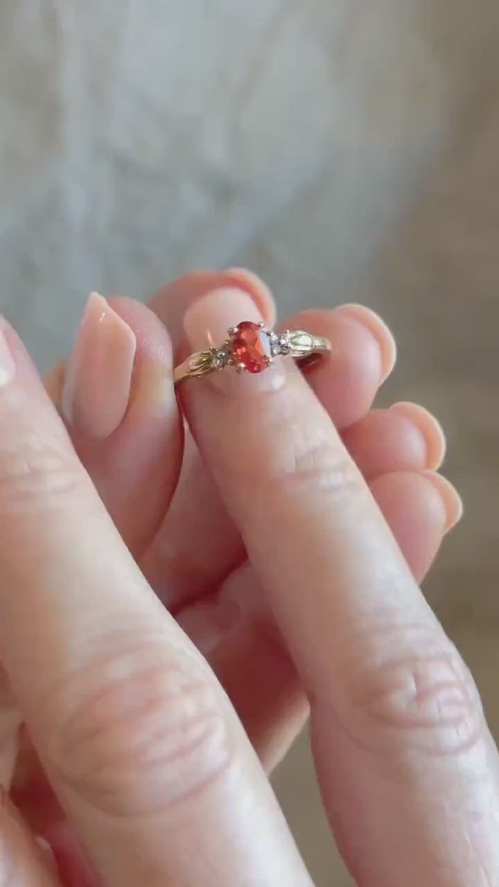 Vintage Oval Cut Orange Garnet Gemstone Ring in 10k Gold