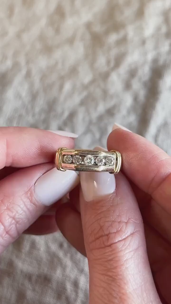 Vintage Men's Diamond Wedding Band in 14k White Gold