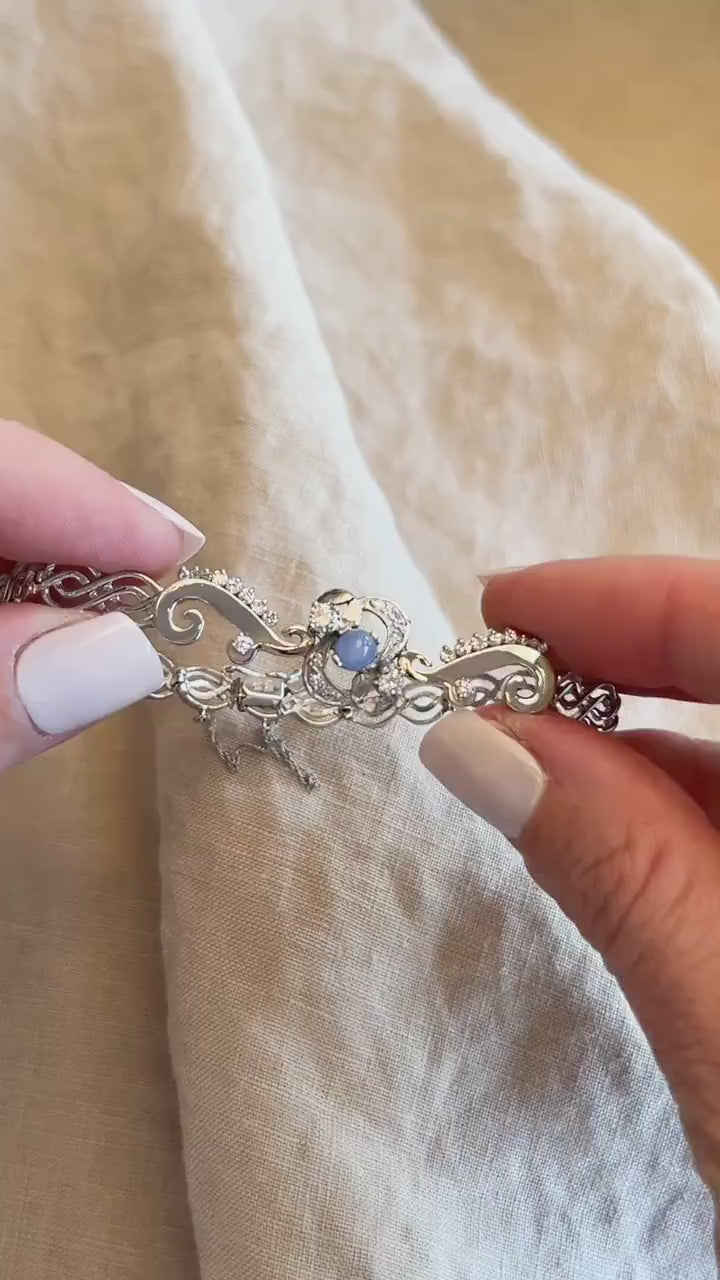 Vintage Star Sapphire Gemstone Bracelet in 14k White Gold