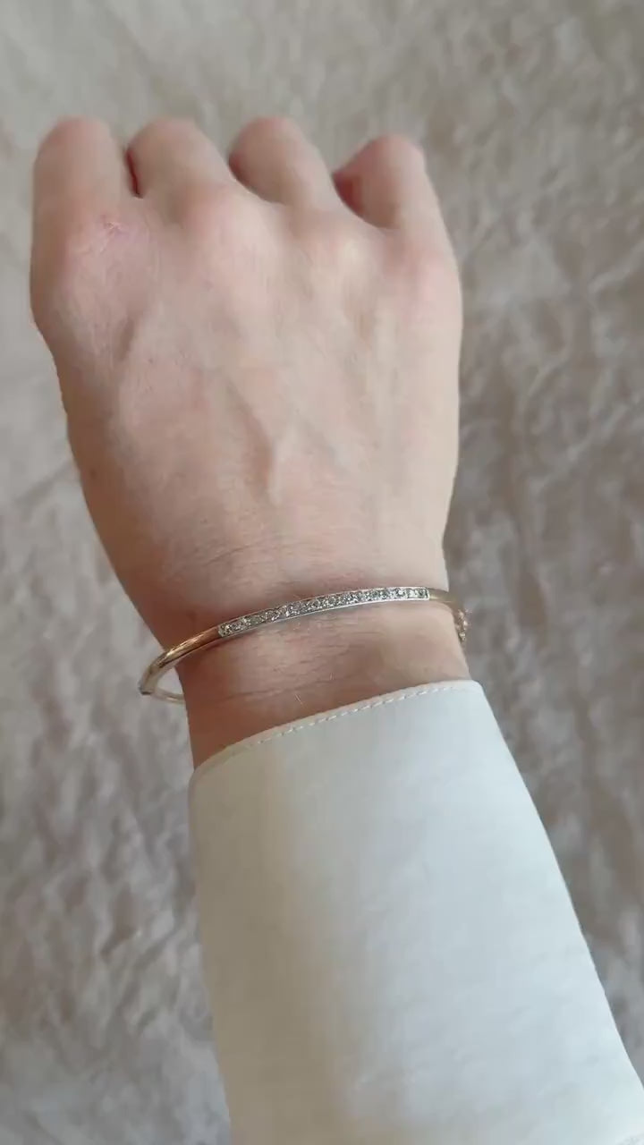 Vintage Diamond Hinged Bangle Bracelet in 14k Gold
