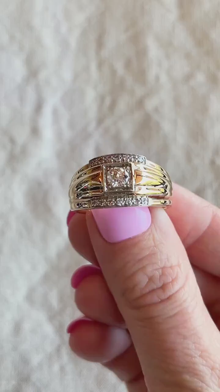 Vintage Mens Diamond Statement Wedding Ring in 10k Gold
