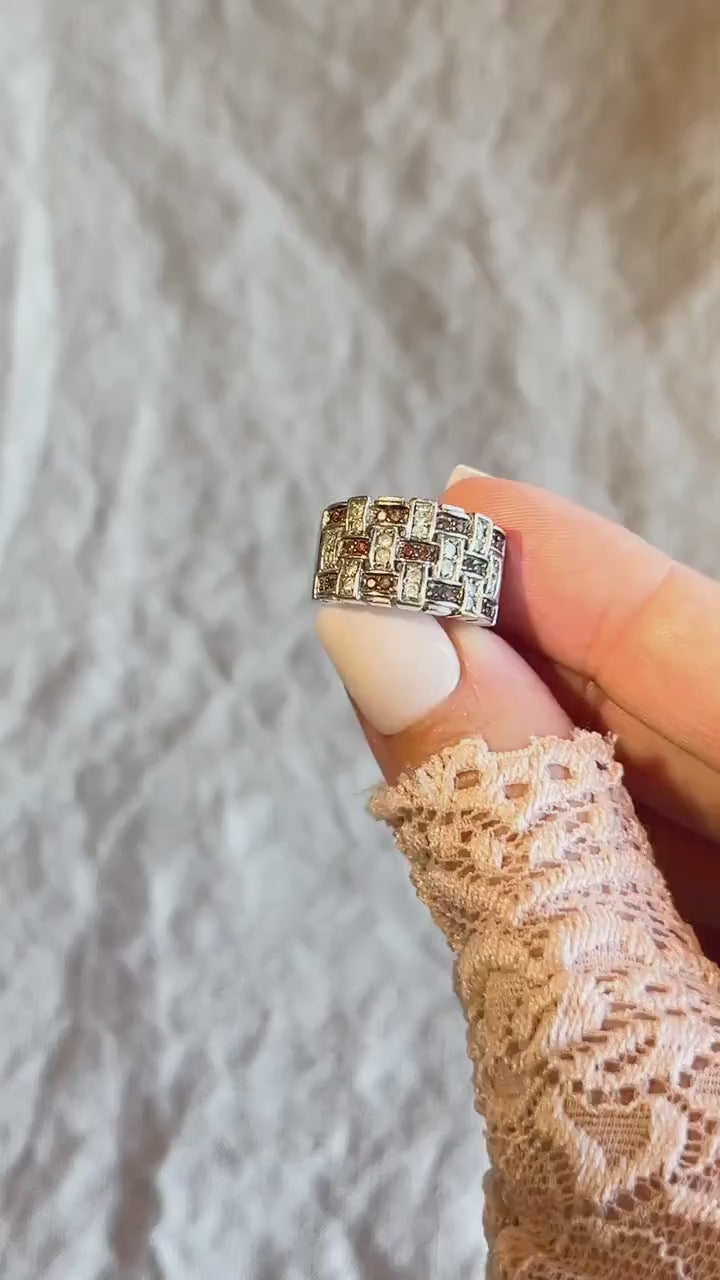 Vintage Checkered Diamond Ring in 14k White Gold