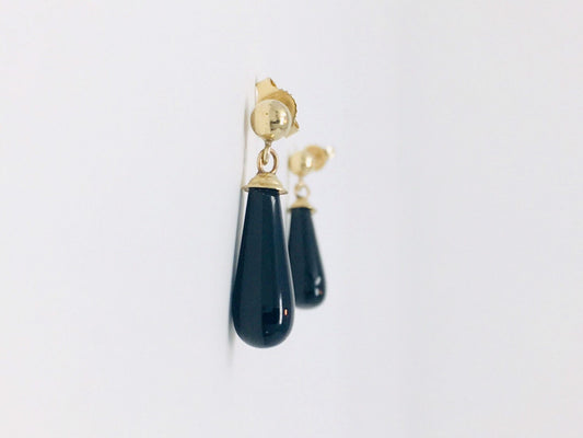 Vintage Onyx Drop Earrings in 14k Gold, Vintage Jewelry from the 1980s - Timeless, Sustainable, @JewelryOnRepeat