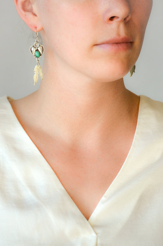 Vintage Turquoise Feather Dangle Earrings in Sterling Silver, Vintage Jewelry from the 1970s - Timeless, Sustainable, @JewelryOnRepeat