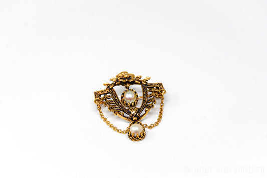 Vintage Pearl Brooch in 14k Gold, Antique Pin Pendant - Timeless, Sustainable, @JewelryOnRepeat