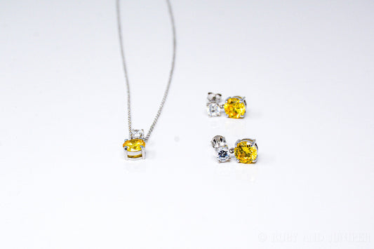 Vintage Yellow Cubic Zirconia Pendant and Earrings Set, Vintage Jewelry from the 1990s - Timeless, Sustainable, @JewelryOnRepeat