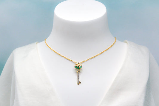 Vintage Skeleton Key Gemstone Pendant in 10k Gold, Vintage Jewelry from the 1990s - Timeless, Sustainable, @JewelryOnRepeat