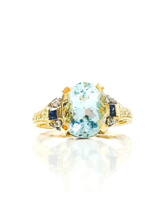 Vintage Aquamarine Gemstone Ring in 14k Gold, Art Deco Replica Jewelry from the 1990s - Timeless, Sustainable, @JewelryOnRepeat