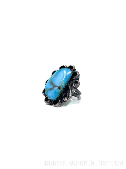 Vintage Turquoise Ring in Sterling Silver, Retro Jewelry from the 60s, 70s, 80s, 90s - Timeless, Sustainable, @JewelryOnRepeat
