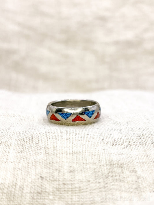 Vintage Turquoise and Coral Gemstone Ring in Sterling Silver, Vintage & Retro Jewelry - Timeless, Sustainable, @JewelryOnRepeat