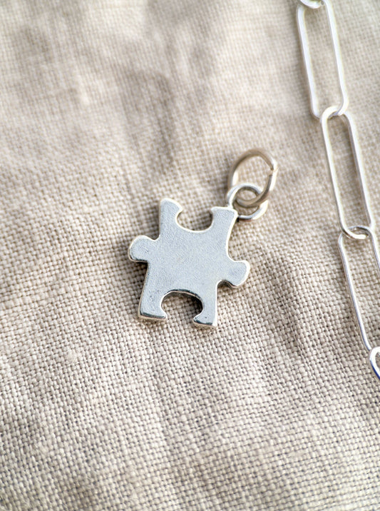 Autism Awareness Puzzle Piece Pendant in Solid Sterling Silver