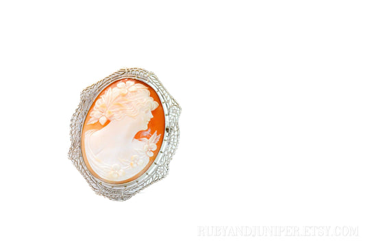 Vintage Cameo Brooch in 10k White Gold, Antique Pin Pendant - Timeless, Sustainable, @JewelryOnRepeat