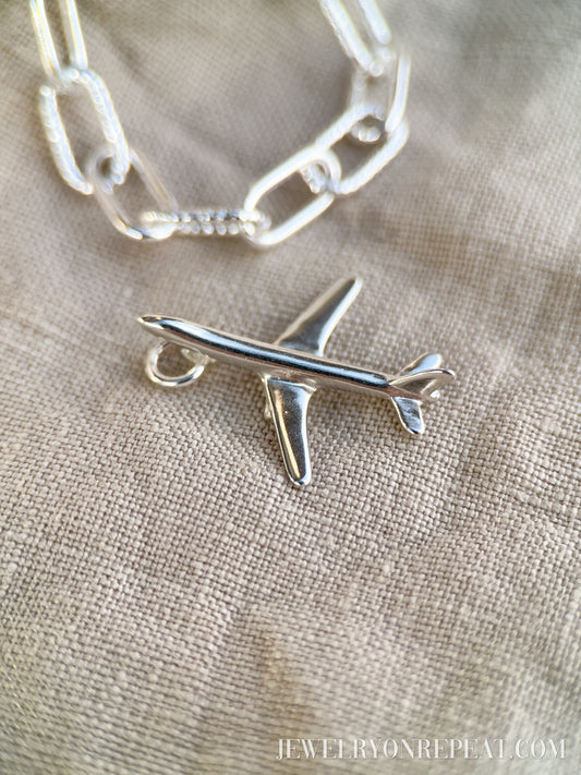 Jet Airplane Pendant in Solid Sterling Silver, Travel Themed Fine Jewelry Charms - Timeless, Sustainable, @JewelryOnRepeat