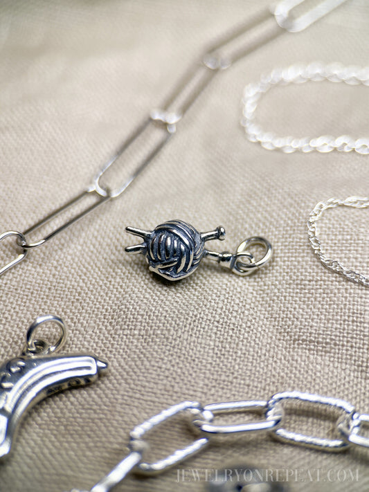 Knitting Pendant in Solid Sterling Silver, Fiber Art and Crafting Themed Fine Jewelry Charms - Timeless, Sustainable, @JewelryOnRepeat