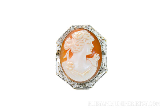 Vintage Cameo Brooch in 14k White Gold, Antique Pin Pendant - Timeless, Sustainable, @JewelryOnRepeat