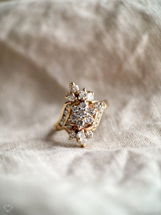 Vintage Diamond Cluster Ring in 14k Gold, Vintage Jewelry from the Date - Timeless, Sustainable, @JewelryOnRepeat
