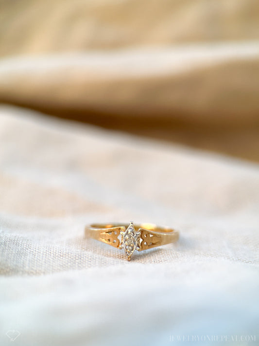 Vintage Marquise Diamond Solitaire Engagement Ring in 14k Gold, Vintage Jewelry from the 1970s - Timeless, Sustainable, @JewelryOnRepeat